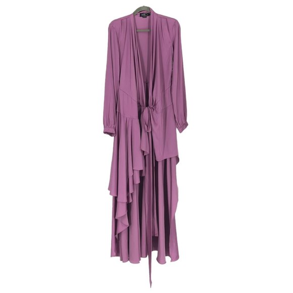 PatBo Orchid High Low Satin Ruffle Wrap Gown - Picture 3 of 9